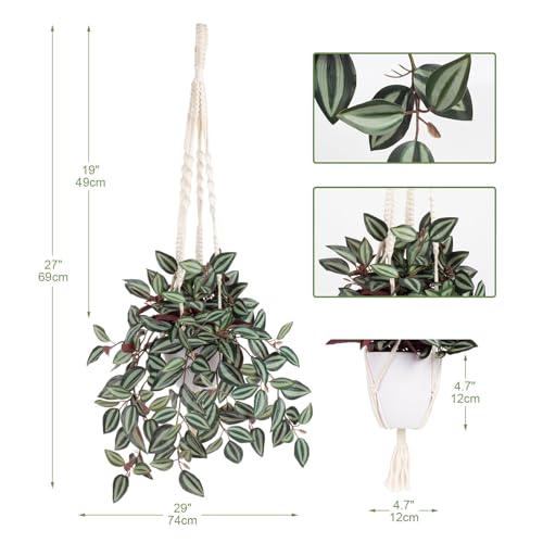GnFlus Fake Hanging Plants with Pot, 17" Green Red Artificial Eye Leaves Potted Plant Faux Peperomia Vine Basket Plant for Wall Bedroom Office Indoor Outdoor Home Decor - color: Green Red Leaves