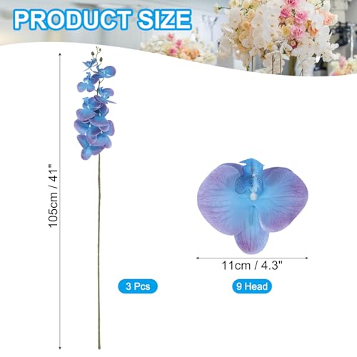 PATIKIL Artificial Orchid Stems 41", 3 Pack 9 Heads Faux Phalaenopsis Flowers Real Touch Fake Orchid Flower Branch for Vase Home Wedding Decoration, Purple Blue - color: Purple Blue