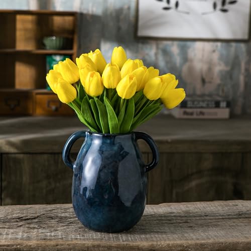Tanvecle 20pcs Yellow Artificial Tulip Flowers, Silk Fake Flowers 13" for Mother's Day, Easter, Valentine’s Day Gifts in Bulk, Home, Kitchen, Wedding Decorations - color: Yellow