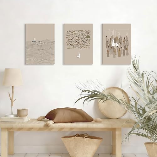 WENGTIAO 3Pcs Christian Wall Art Jesus Canvas Art Prints Beige Bible Sketches Painting Pictures Inspirational Scripture Artwork Religious Wall Decor for Living Room Church Prayer Room 12”x16”x3 - color: Jesus Bible Story, size: 12"x16"x3Pcs