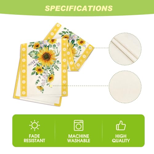 Artoid Mode Sunflower Leaves Flowers 210 GSM Summer Table Runner, Seasonal Kitchen Dining Table Decoration for Home Party Decor 13x90 Inch - size: 13" x 90", Table Runner