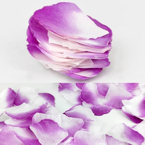 JHFGJGH 500 Pcs Exquisite Purple&White Rose Petals, Emulation Silk Rose Petals, Artificial Flower Petals for Romantic Nights, Weddings, Events, and Valentine's Day Deco (Purple&White) - color: Purple&white