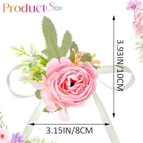 Wedding Corsage Wristlet Red Rose Wrist Corsage for Women (Pink) - color: Pink