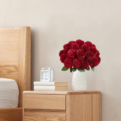 SITUMEIZI 12 Pcs Burgundy Flower Artificial Chrysanthemums Flowers Ball Flower Fake Mums Silk for Halloween Thanksgiving Day Fall Wedding Home Decoration Floral Arrangement - color: Burgundy, size: 12 Pieces