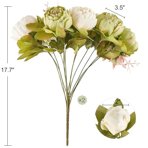 Mkono Peonies Artificial Flowers, 2 Packs 13 Stems Faux Peony Flowers Real Touch Fake Silk Bouquet for Arrangements Dining Table Centerpieces for Kitchen Bridal Wedding Party (2, New Green) - color: New Green