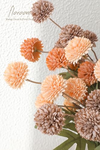 Floroom 9pcs Burnt Orange Taupe Mix Faux Silk Mums Artificial Flowers, Bulk Fake Small Mini Chrysanthemums with Stems for DIY Wedding Centerpieces Floral Arrangements Vase Fillers Home Decorations - color: Sunset Glow Harmony, size: 9pcs