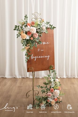 Ling's moment 2pcs Wedding Flowers Garland Artificial Floral Swag Arch Decorations Greenery Arrangements Blush & Pink Ceremony Reception Garden Easel Wall Entryway Outdoor Board(NOT Include Sign) - color: Blush Garden