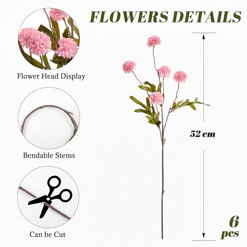 SITUMEIZI Pink Pompon Mum Artificial Flowers Faux Silk Mums Mini Chrysanthemum with Stems 6Pcs for DIY Pink Wedding Centerpieces Floral Arrangements - color: Pink