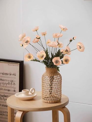IPOPU Artificial Poppy Silk Flowers 6pcs Poppy Flowers Artificial Realistic Faux Flowers for Vase for Home Decor Indoor for Wedding Centerpieces Bridal Shower Party Decorations (Champagne) - color: Champagne