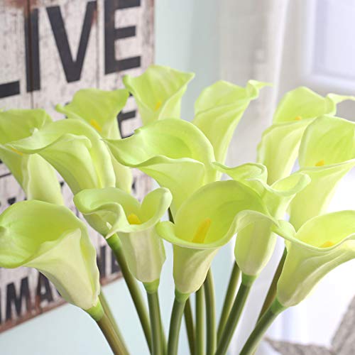 10pcs Realistic Green Calla Lily Artificial Flowers, 26'' Long Stem, Wedding & Party Decor - color: Green