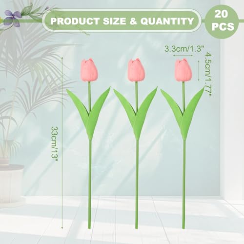 uxcell 20pcs Tulips Artificial Flowers, Faux Flowers Silk Fake Tulip Stems Real Touch for Wedding Bouquet Centerpiece Table Party Decoration(Love Pink) - color: Love Pink