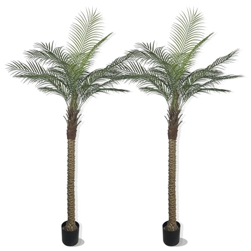 8ft Artificial Palm Tree Outdoor/Indoor, UV Resistant Faux Palm Tree with Real Bark, 96" Large Fake Silk Tree in Pot for Home, Office, Living Room, Patio, and Yard Decor - size: 8FT-S