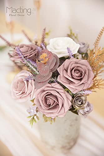 MACTING Artificial Rose Flowers 30PCS Real Touch Fake Flowers with Stem Soft Foam Roses for DIY Wedding Bouquets Table Centerpieces Baby Shower Party Spring Home Valentines Day Decor,Dusty Purple Pink - color: Dusty Purple Pink, size: 30PCS