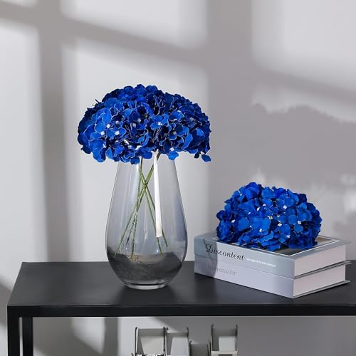 Fake Blue Hydrangea Artificial Flowers - Faux Silk Hydrangeas Flowers Heads with Stems Real Touch for Home Wedding Party Table Decor(Royal Blue,Pack of 10) - color: Royal Blue