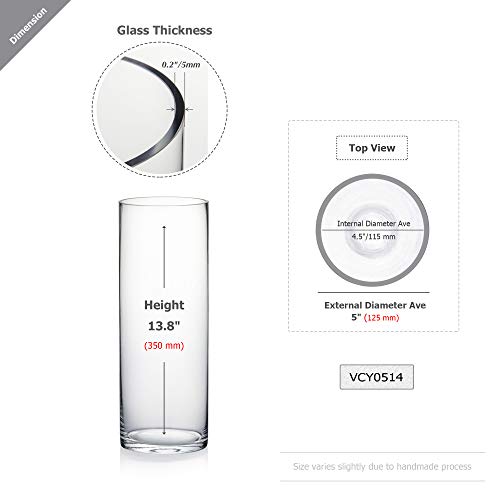 WGV Cylinder Vase, Diameter 5", Height 14", Clear Glass Floral Planter Container, Tall Centerpiece Arrangement for Wedding Party Event Home Office Decor, 1 Piece - size: 5"x14"H CL