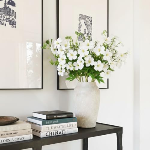 Hollyone 9 Heads White Artifical Lilies Flowers 5Pcs Faux Stargazer Lily Flowers Plants Bush Arrangement Bouquets Fake Lily Stem Plant for Indoor Home Decor Table Office Party Wedding Decoration - color: White