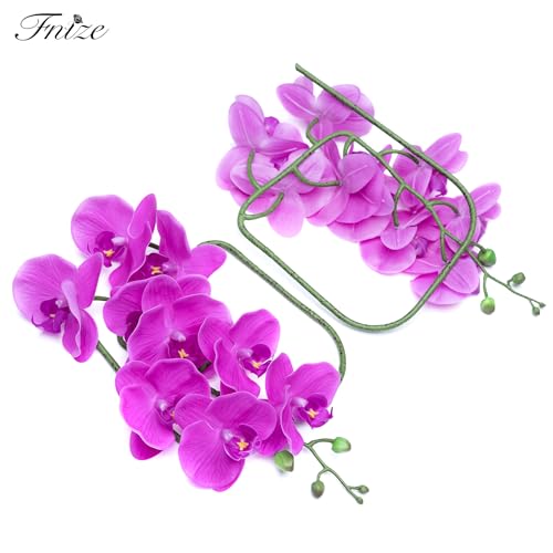 Fnize Artificial Orchid Stems Real Touch Latex Phalaenopsis Branches Faux Cymbidium Flowers 9 Large Petals 38 Inches 2pcs (Purple) - color: Purple