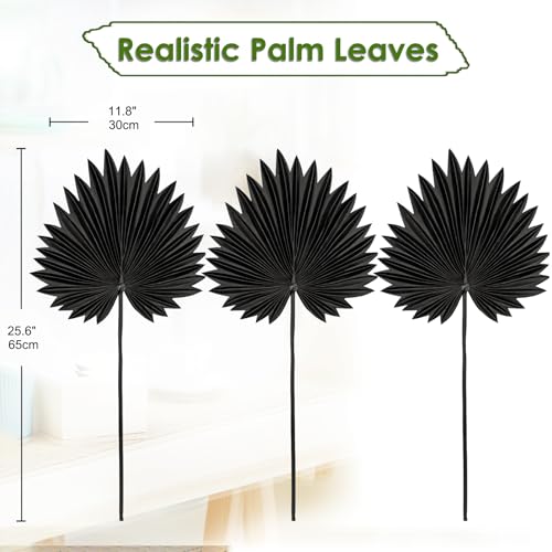 DILATATA 3PCS Large Black PU Foam Artificial Palm Leaves – Faux Tropical Palm Fronds for DIY Wedding Bouquets, Centerpieces, Bridal Shower, Party & Home Decor Arrangements - color: Black-l