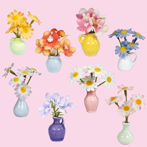 8Pcs Mini Vase Magnets for Fridge with Artificial Flowers Set Strong Magnetic Cute Decorative Bud Vases for Kitchen Office Locker Home Decor Small Flower Vase (Morandi) - color: Morandi
