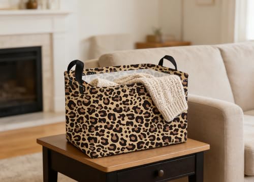 Essme Rectangular Kids Baskets,Leopard Print Storage Box,Cute Basket for Kids with Handles for Room Decor, Book Bins,Shelf Basket.(Leopard Print) - color: Leopard Print