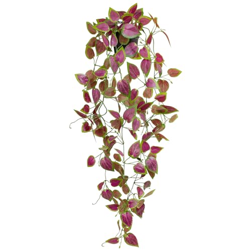 Artificial Hanging Potted Plants, Small Fake Purple Potted Plant Faux Ivy Vine Plant for Shelf Home Office Indoor Outdoor Garden Greenery Decor (Black Pot) - color: Perilla