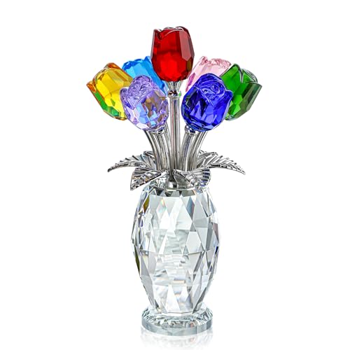H&D HYALINE & DORA Colorful Crystal Rose Figurine - Rose Flower Gifts for Women - Wedding Party Collectible Figurines - Gift Box Included - color: Multicolor