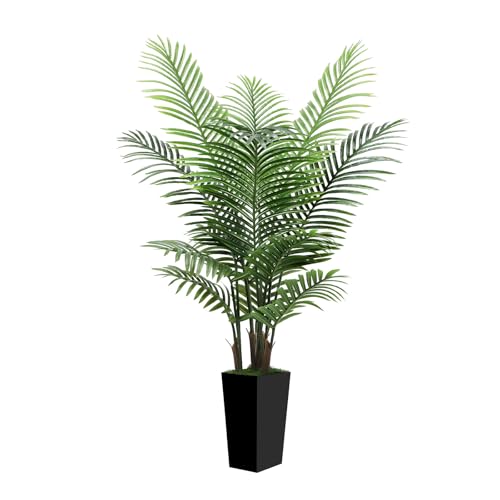 5FT Tall Fake Palm Tree with Black Planter – Artificial Plants Indoor Large Faux Tree Indoor Plant for Living Room Office Home Floor Decor - color: Black, size: 5ft