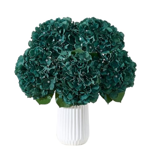 8Pcs Emerald Green Fake Flowers Silk Hydrangea Artificial Flowers Bouquets Faux Hydrangea Stems for Home Table Centerpieces Wedding Party Decoration - color: Emerald Green