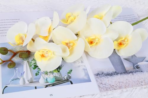 38 Inch Orchids Artificial Flowers 6 PCS Fake Orchids Velvet Silk Orchids Faux Orchid Flowers Long Stem Artificial Flowers for Tall Vase for Home Wedding Decoration(Champagne) - color: Champagne