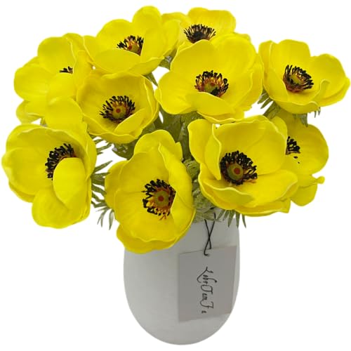 5Pcs Artifical Real Touch PU Anemone Flower Bouquet Room Home Decor (Yellow) - color: Yellow