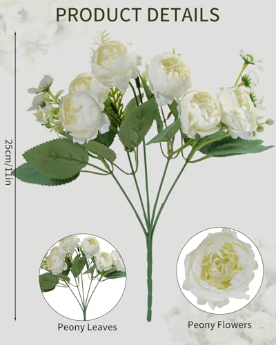 DuHouse 6 Packs Peonies Artificial Flowers,Fake Peonies Bouquet for Wedding Centerpiece Table Party Home Decor(Cream) - color: Cream