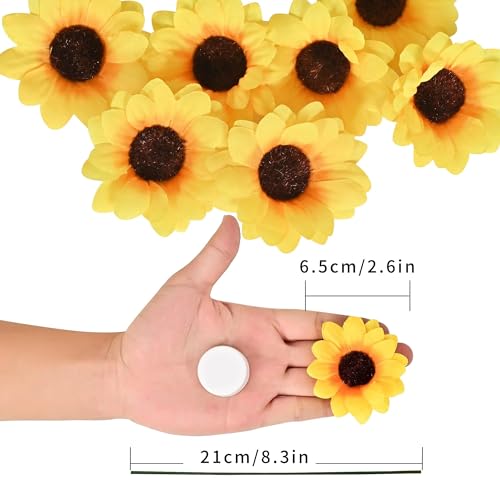 Coferset 100pcs Fake Sunflower Heads with Stems, 2.4" Sunflower Artificial Silk Flower Heads for Party Baby Shower Wedding Making Handicrafts Home Decor(100pcs) - color: 100pcs-2.4"