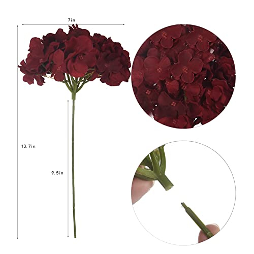 10PCS Artificial Hydrangea Flowers, Fake Hydrangea Silk Flowers Heads with Stems for Wedding Home Party Shop Baby Shower Decoration-Claret Red - color: New-claret Red