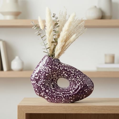 Sunddo Purple Ceramic Vase for Home Decor, 7 Inch Small Modern Flower Vase, Unique Decorative Vase for Flowers, Living Room, Bedroom, Centerpiece Table, Office Desk, Bookshelf Decor - color: Purple, size: 7 inch