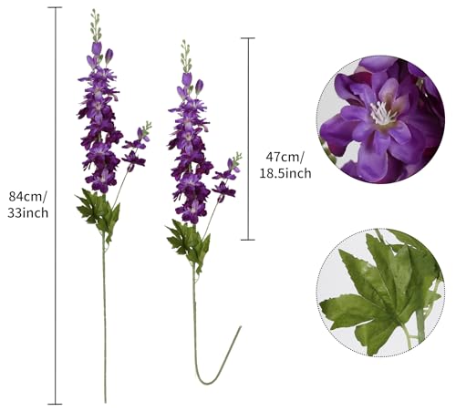 6PCS Purple Delphinium Artificial Flowers 33" Long Stem Larkspur Silk Flowers for Tall Vase, Wedding Centerpieces, Home Decor Indoor - color: Purple