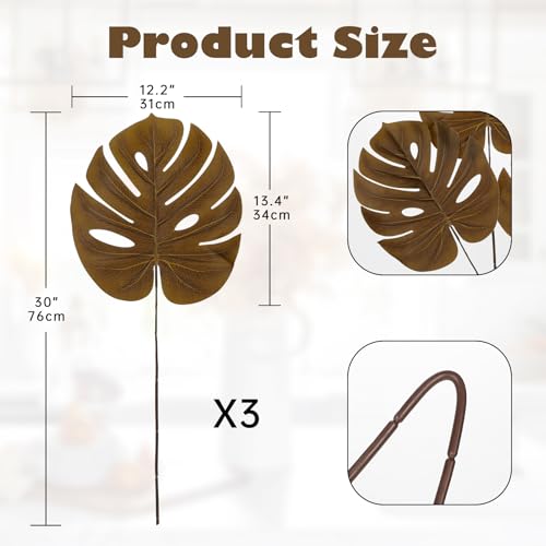 DILATATA Artificial Monstera Leaves with Stems 30" Fall Faux Tropical Leaf Orange Silk Monstera Leaves Fake Palm Branches for Home Fireplace Farmhouse Centerpieces Thanksgiving Wedding Autumn Décor - color: 30" Monstera#orange Silk 3pcs
