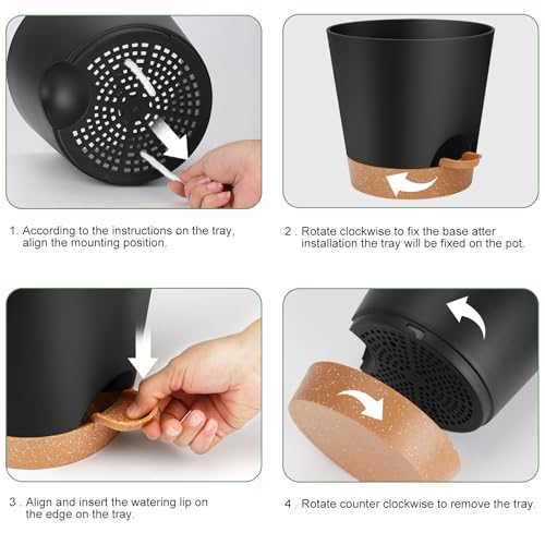 YNNICO 8-Inch Plant Pots, Self-Watering Planters with Drainage Holes & Saucers for Indoor and Outdoor Plants (2-Pack,Black) - color: Black, size: 8 inch