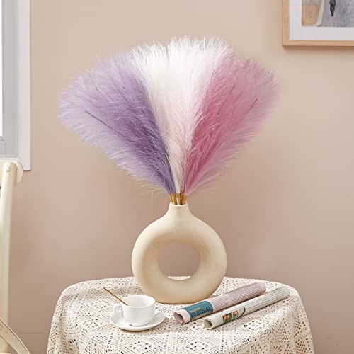 Serwalin Faux Pampas Grass Decor 17 Inch 6pcs, Purple Pink Artificial Pampas Grass Home Wedding Decor, Small Fake Pompous Boho Vase Filler, Bathroom Living Room Decoration - color: Lavender & Milky Pink & Pink, size: 17 Inch 6 Pcs