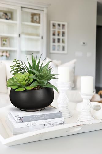 Fake Plants Artificial Succulents in Pots Faux Succulent Arrangement Potted Plant with Black Ceramic Pot for Home Decor Modern Office Desk Bathroom Shelf Living Room Indoor & Outdoor Decoration - color: Matte Black