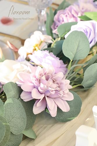 Floroom Lavender Violet Lilac Artificial Flowers Fake Roses Peonies Dahlias Greenery Combo Box Set for DIY Purple Wedding Bouquets Bridal Shower Centerpieces Floral Arrangements Party Table Decoration - color: Soft Lavender Lilac