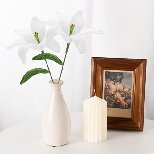 M METERXITY 1-Pack Crochet Flowers, Knitted Artificial Wool Lily for Mother's Day/Wedding/Birthday/DIY Decor, Handmade Knitted Flowers [White] - color: White