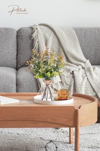 Artificial Eucalyptus Stems in Vase with Faux Water,Fake Plants for Bathroom,Coffee Table,Green Leaves for Centerpiece,Faux Greenery Plants Decorations.(Eucalyptus-Greyish Orange) - color: Eucalyptus-greyish Orange
