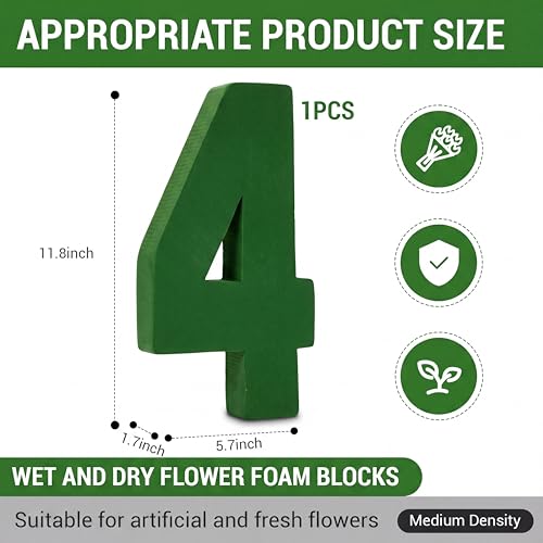 Leinuosen Dry and Wet Floral Foam Numbers Blocks Green Foam Blocks for Fresh and Artificial Flowers for Weddings Birthday Flower Arrangement Craft Project Garden Decoration(Number 4) - style: Number 4