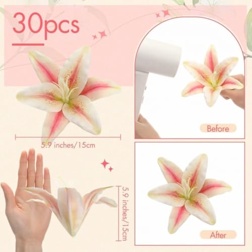 Suncalla 30 Pack Large Artificial Lilies Flower Heads with Realistic Stamens 5.9" Faux Fake Lily Flower Heads Bulk for DIY Crafts Cake Wedding Bridal Wreaths Table Home Party Decor(Dark Bean Paste) - color: Dark Bean Paste