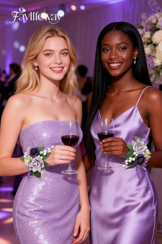Rose Purple Wrist Corsage for Wedding Prom, Handmade Artificial Flower Corsage Bracelets for Bride,Bridesmaid,Mother,Porm Corsage for Homecoming,Party Anniversary(Set of 2) - color: Purple, size: 2 Wrist Corsages