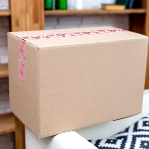 Whaline 100 Yard Cute Pink Bow Packing Tape Sticky Clear Gift Wrapping Tape for Valentine' s Day DIY Crafts Small Business Sealing Boxes Mail Boxes Supplies - style: Pink Coquette Bow