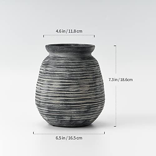 SIDUCAL Ceramic Rustic Farmhouse Flower Vase, Pottery Decorative Flower Vase for Home Decor, Table, Living Room Decoration, Shelf Decor, Mantel, 7.3 Inch, Black - color: Black