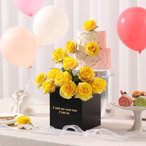 Tifuly Yellow Roses Artificial Flowers -12 pcs Realistic Single Long Stem Fake Silk Roses Bouquet for Party Home Wedding Centerpiece Office DIY Decor - color: Yellow