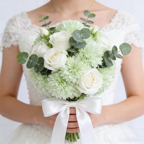 Kimura's Cabin 20Pcs Fake Chrysanthemums Artificial Flowers Silk Faux mums Flower with Stem Ball Flowers for Wedding Bouquets Party Arrangement Spring Home Table Centerpieces Decoration (Light Green) - color: Light Green Colour