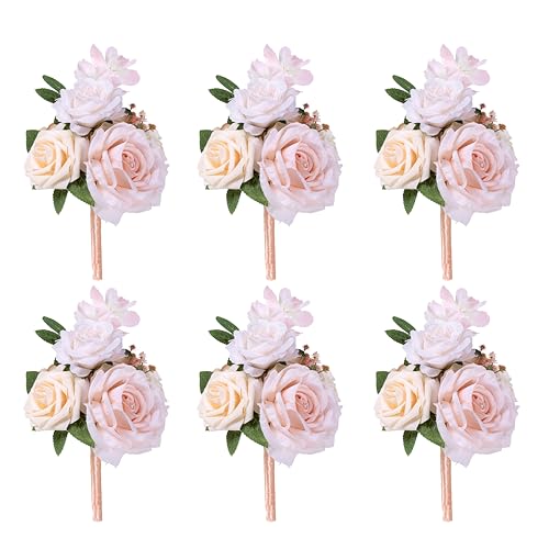Blush Pink Wedding Centerpieces Flowers Mini Bridesmaid Bouquets Set of 6 Pre-Made Wedding Flowers for Tables Artificial Flowers - color: Blush Pink